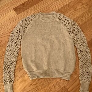 SHEIN Beige Knit Sweater with Lace Sleeves